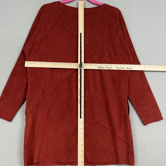 Soft Surroundings Sweater Womens Medium Red Faux Suede Tunic Pockets Cozy Fall - Picture 10 of 14